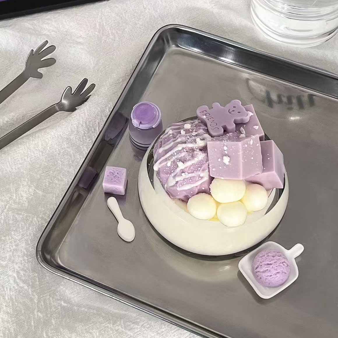 taro dessert squishy toy in pastel purple, soft slow rising for stress relief