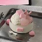 peach milk dessert squishy toy in pastel pink, cute stress relief collectible