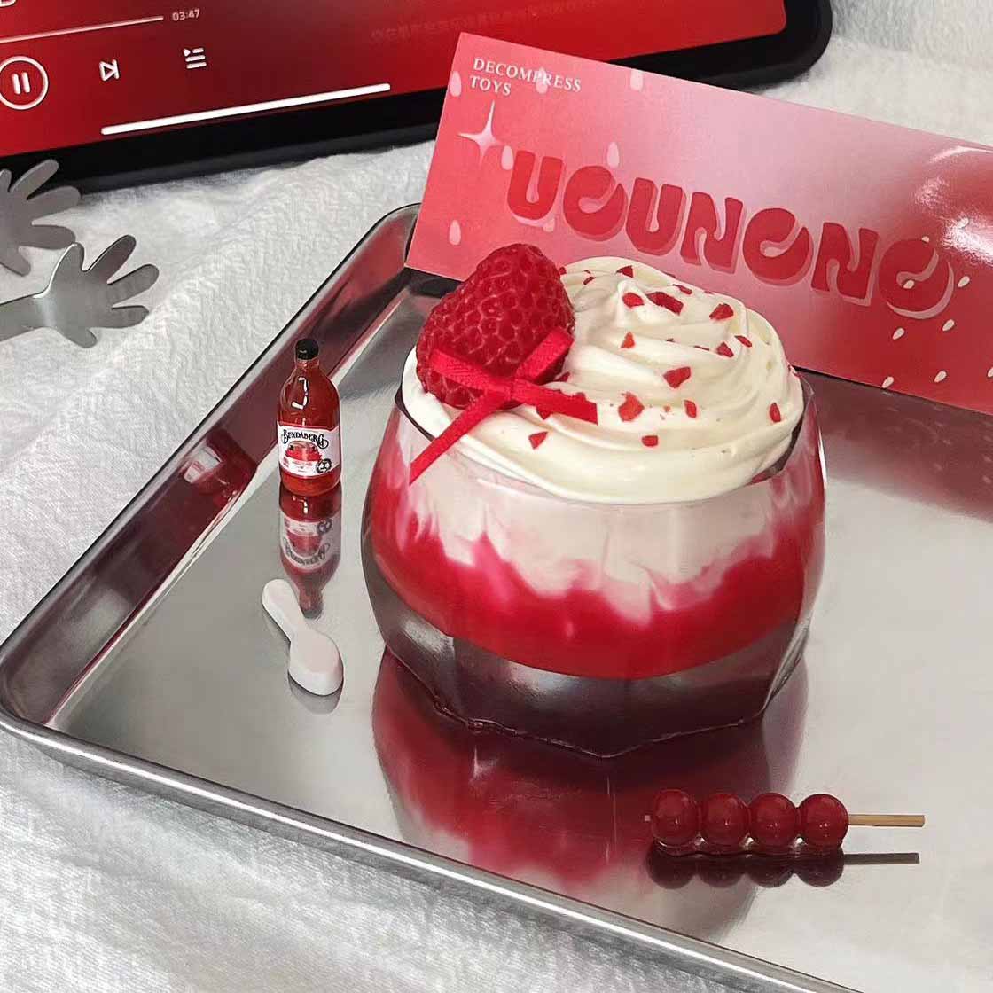 strawberry ice dessert squishy toy with pastel pink design, slow rising stress relief