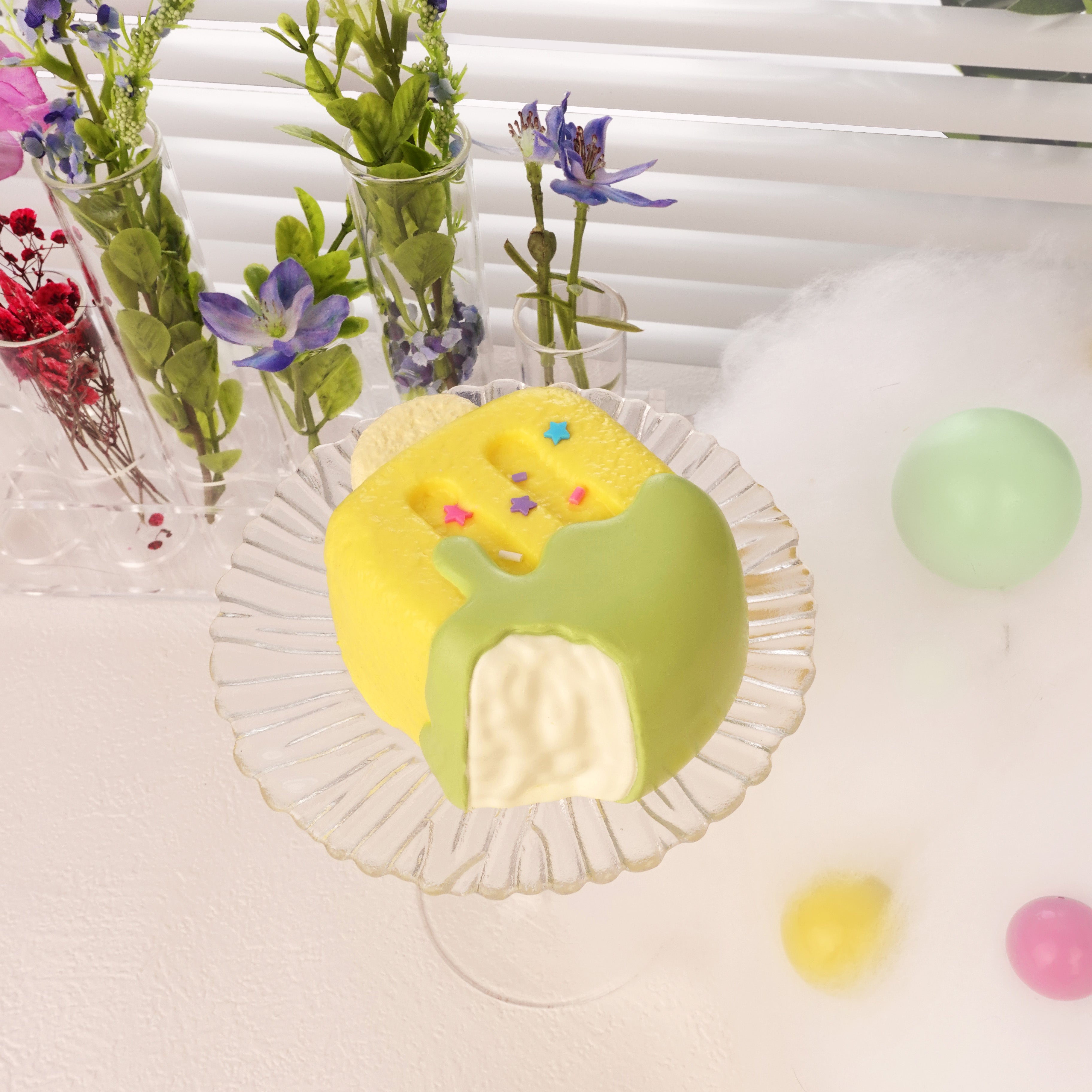 pineapple themed dessert squishy toy with bright yellow design, slow rising